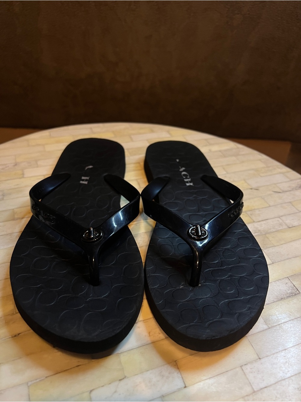 Coach Black Women's Flip Flop Sandals - Classic Gloss Strap - Picture 2 of 6